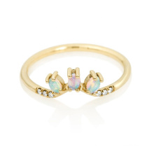 Dainty 925 sterling silver jewelry blue opal gold rings for women